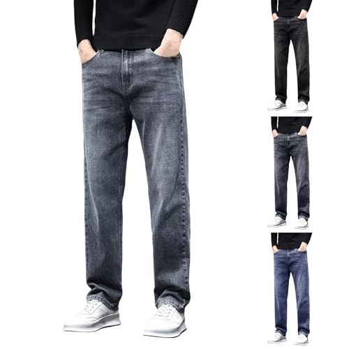 Uwdiohq Mens Straight Leg Denim Jeans, Comfortable Hard Wearing Jean, Stylish & Classic Plain Fashion Trousers for Men Regular Fit Cotton Pants Combat for UK Cargo Men's Jeans Ripped Boot Cut Black