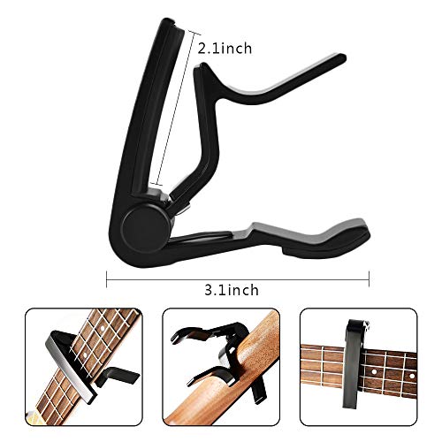 Guitar Capo, Haneye Guitar Capo for 6 String Acoustic and Electric Guitars, Bass, Ukulele, Guitars and Bass Black Guitar Capo Accessories with 6 Pcs Guitar Picks