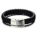 COOLSTEELANDBEYOND Wide Black Braided Leather Bracelet for Men Genuine Leather Wristband with Magnetic Box Clasp