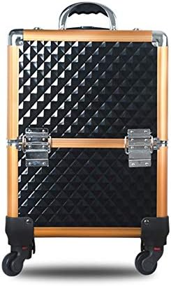 ASCASE Aluminum Frame Makeup Train Case Diamond Pattern Cosmetic Travel Trolley Luggage Organizer Box 4 Removable Universal Wheels (14×9×21Inch)