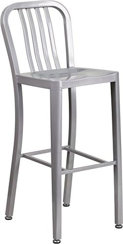 SuperDiscountMall Premium Quality 30" Silver Metal Stool W/ Back CH-61200-30-SIL-GG