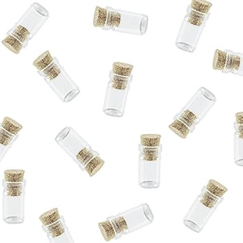 Mini Tiny Clear Glass Jars Bottles with Cork Stoppers for Arts & Crafts, Projects, Decoration, Party Favors - Size: 18mm x 10mm Diameter (50 Pack)