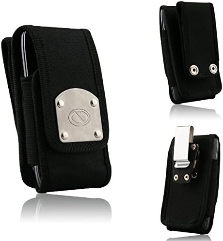 Black Nylon Rugged Heavy Duty Case with Steel Clip for HP Elite x3. Has extra room for a cover on your phone