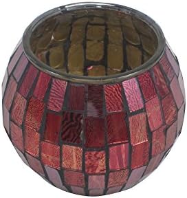 Firefly Home Collection Mosaic Candle Holder, Burgundy, 4" x 4" x 4"