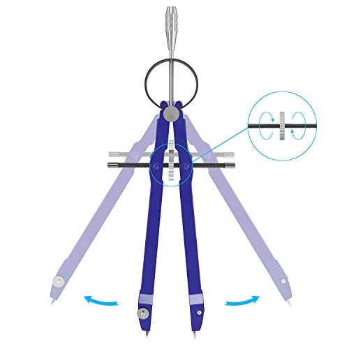 2 Pack Metal Compass with Lock Math Bow with Wheel Geometry Compass Divider Precision Student Compass for Drafting, Drawing, Measuring - Thumbnail 2