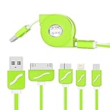 USB Cable, 4 in 1 Multiple Universal USB Charging Cable 3ft(1M) with 8 Pin Lighting / 30 Pin / Micro USB Ports for iPhone, iPad, Samsung Galaxy, Note and most Android phones, Tablet (Green)