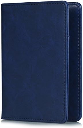 Hansin Passport Holder Travel Wallet, Premium Vegan Leather RFID Blocking Case Cover - Securely Holds Passport, Business Cards, Credit Cards, Boarding Passes (Navy Blue)