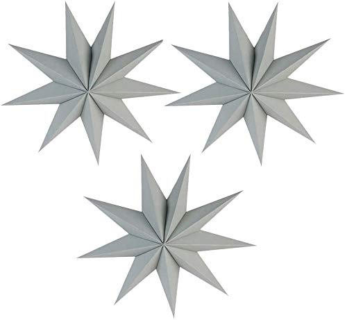 3 Pieces 9-Pointed White Paper Star Christmas Decorations Ceiling Tree Decorations Room Hanging Hanging Lampshade Christmas Holiday, Baby Shower,Weddings, Birthday Party Decorations (Grey)
