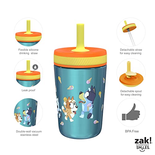 Zak Designs Bluey Kelso Tumbler Set, 15 fl.oz. LeakProof ScrewOn Lid