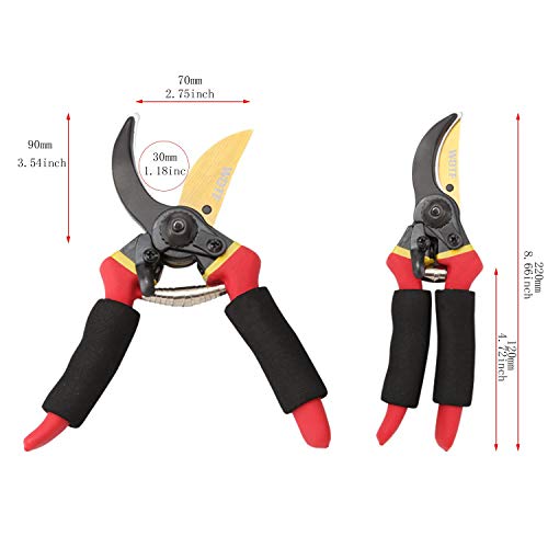 WOTF Professional 8 inches Premium Titanium Bypass Pruning Shears, Premium Utility Garden Clippers Scissors with Sponge Handle Protector,Tree Trimmers Secateurs Hand Pruners - Thumbnail 5