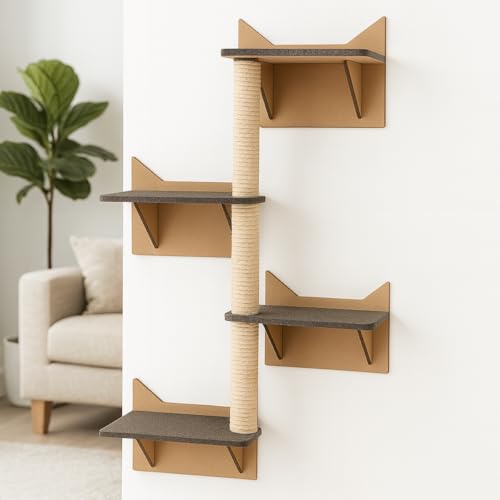 BOXFAN Playground para Gatos com Escalada, Arranhador Gato Sisal, Escada e Prateleira Antiderrapante Diversão Poleiros para Gatos Filhotes e Adultos Brinquedo Interativo