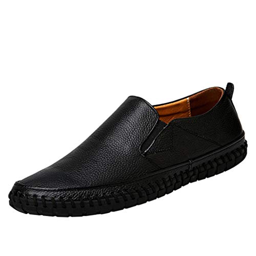 Men's Leather Loafers Casual Breathable Fashion Business Driving Boat Formal Shoes (US:10.5, Black)