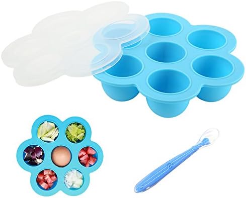 Silicone Baby Food Freezer Tray, Reusable Kids Food Preparation &amp; Storage Container, Muffin Pudding Mould, Ice Cube Egg Bites Molds (Blue)