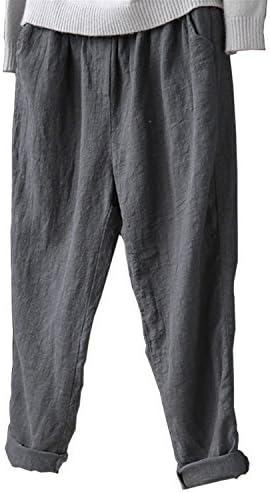 Llettier Women Men Linen Cotton Harem Pants Baggy Loose Fit Trousers Casual High Waist Lady Waistband New Plus Size 904-277 Grey XXXL Soft