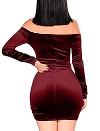 GOBLES - Vestido corto tipo club, de terciopelo, con hombros descubiertos, sexy, para mujer