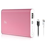 8000mAh Power Bank Portable USB Charger, iXCC Universal Compact External Battery Pack with 1-Feet Apple MFi Certified Lightning Cable - Pink