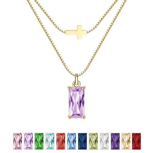 SILANER Emerald Birthstone Necklace for Women 14K Real Gold Plated Dainty Cross Pendant Cubic Zirconia Charm Chain Necklace Birthday Gifts for Women Jewelry