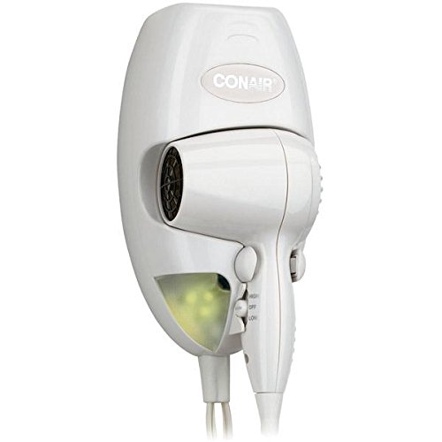 Conair 134W Mini Turbo White Wall Mount Hair Dryer with Nightlight – 1600W
