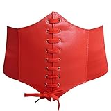 HOEREV Elastic Wide Band Elastic Tied Waspie Corset Waist Belt,Small,Red