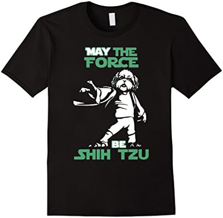 Mens Shih Tzu dog T shirt - May the force be Shih Tzu Large Black