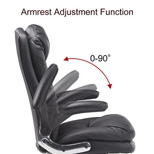 YAMASORO Ergonomic High-Back Black Executive PU Leather Office Chair with Flip-Up Arms, Swivel, Big and Tall BLACK