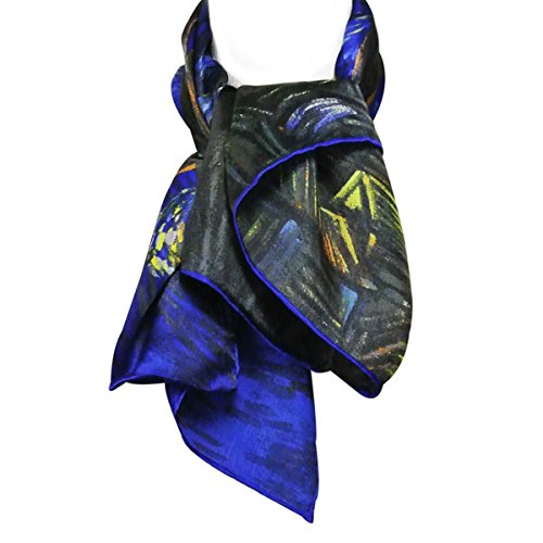 Wrapables Luxurious 100% Charmeuse Silk Square Scarf with Hand Rolled Edges, Van Gogh's Starry Night