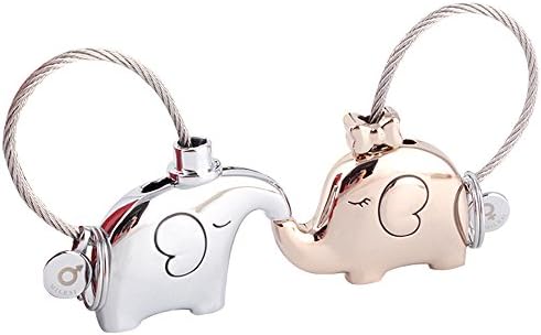 Couple keychain,Car Keychain,Flexible Cable Key Ring Key Chain Valentine's Day Gifts (Elephant,Silver and Gold)