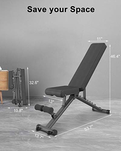 BARWING Adjustable Weight Bench- 800 lbs Folding Full Body Workout Bench with Dragon Flag, 8+4+2 Positions Multi-Purpose Incline/Flat/Decline Bench for Home Gym Strength Training (Black-Black)