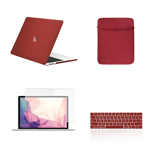 TOP CASE MacBook Pro 13 inch Case 2019 2018 2017 2016 Release A2159 A1989 A1706 A1708, 4 in 1 Essential Rubberized Hard Case, Keyboard Cover, Screen Protector, Sleeve for MacBook Pro 13" - Wine Red