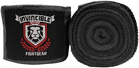 Invincible Fight Gear Adult 200" Mexican Style Semi-Elastic Hand Wraps for for Boxing Kickboxing Muay Thai MMA Classes, Gym, or Home Workouts Men, Women, Adults (1 Pair) Black