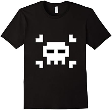 Men's 8-bit Retro Console Gaming Nerdy Hipster Pixel Skull Art Tee Medium Black