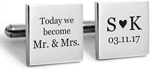 LAOFU 925 Sterling Silver Personalised Wedding Groom Cuff links Custom Initials and Date