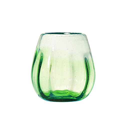 Amici Home, A7MCR062S4R Rosa Collection Stemless Wine Glass, Lime Green, Recycled, Mexican Artisan Handmade Glassware, Set of 4, 16 Ounces
