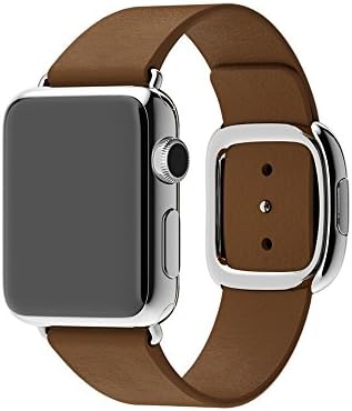 EloBeth For Apple Watch Band Modern Buckle Genuine Leather Watch Band Strap Bracelet Wrist Band With Adapter Clasp Replacement for 38mm iWahtch Apple Watch&Sport&Edition (38, brown strap Silver Buckle)