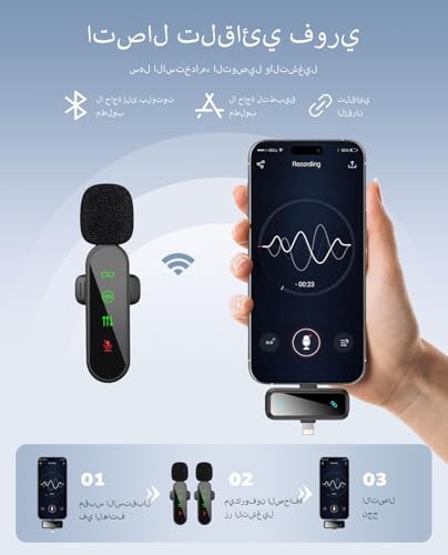 Wireless Lavalier Microphone for Android/iPhone/Computer/Laptop, Wireless Mic for iPhone15 with Noise Reduction Chip, Mini Microphone for Recording Podcast YouTube, TikTok(Black)