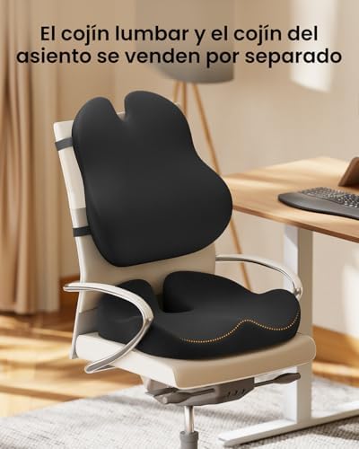 Almohada de Apoyo Lumbar para Silla de Oficina, Almohada de Espuma viscoelástica para la Espalda Baja, cojín Lumbar para Silla de Escritorio, Respaldo ergonómico para Silla - Negro