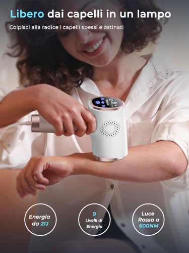21J Epilator Light Button with Cooling Function, 9 Light Levels Button, Laser Epilator for Women and Men, Armpits, Arms, Back, Bikini Zone
