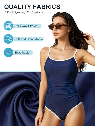 Woflebel Women's Swimsuit Tummy Reducer Flat Push Up Swimsuit Colour Block Swimsuit with Thin Straps S-XXL