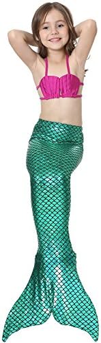 Lestore Girls Sea-maid Cosplay Swimwear Mermaid Shell Swimsuit 3pcs Bikini Sets (150, A red+green)
