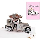 ETA 3D Pop-Up Just Married Card – Handmade Wedding Car Greeting Card with Bride & Groom – Romantic Wedding, Engagement, Anniversary, or Bridal Gift – Includes Envelope, W11