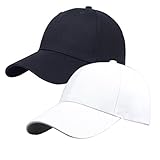 Pack of 2, Plain Baseball Cap Blank Hat, (Black & White)