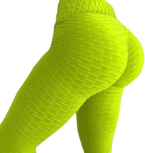 gnrjgs Ruched Butt Lifting Leggings High Waisted Tummy Control Slimming Booty Pants Fluorescent Color