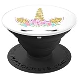 Cute Floral Unicorn Unicorn Face on White - PopSockets Grip and Stand for Phones and Tablets