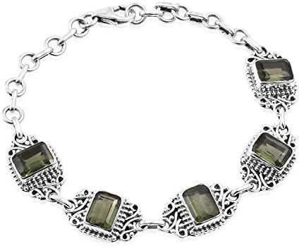 Moldavite Sterling Silver Bracelet for Women 5.2 cttw Size 7.50"