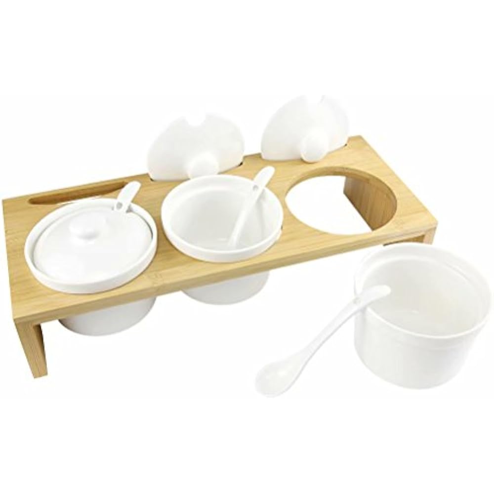 Condiment Pots Spice Jar, Set Of 3, Ceramic Jars With Serving Spoons