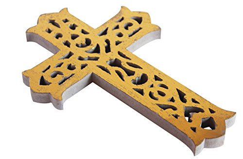 The StoreKing Wooden Decorative Wall Cross French Handmade Plaque Religious Altar Cross Home Living Room Home Decor (Design4)