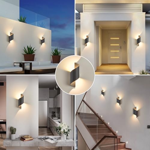 KUKAK Indoor/Outdoor Wall Lamp, 10 W LED Wall Lamp, IP65 Waterproof, Bedroom Wall Lamp, Warm White 3000K, Garden Wall Lamp, Living Room, Dark Grey