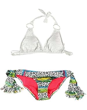 Jessica Simpson Womens Lace Ruffle Side Tie 2 Piece Bikini