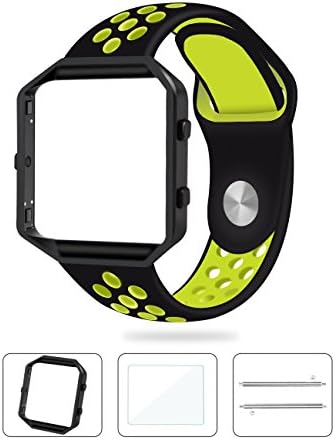 Fitbit Blaze Bands, WEIO Upgraded Sport Silicone Fitbit Bands for Women Men with Metal Frame and Screen Protector Sport Replacement Strap for Fitbit Blaze Smart Fitness Watch