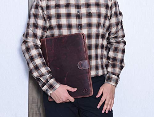 Leather Travel Portfolio | Professional Organizer Men & Women | Tablet Holder Leather Padfolio with Sleeves for documents and Ipad by Aaron Leather (Magnetic Closure, Brown)